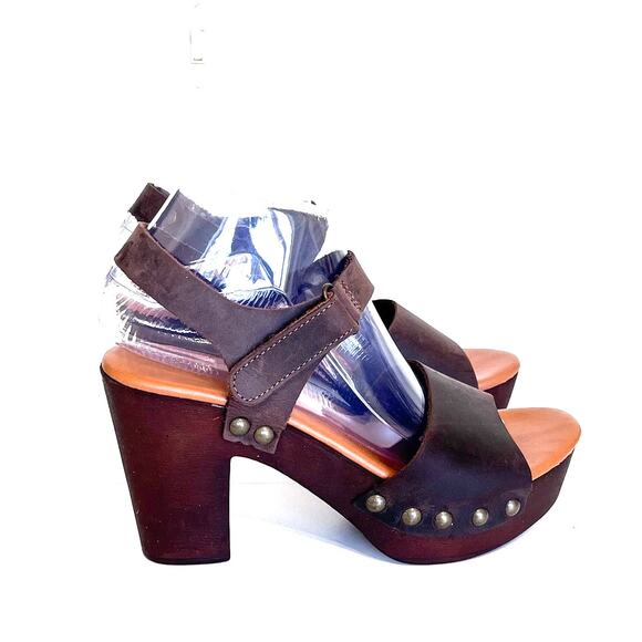 Avellini Boho Western Chunky Platform Women Sandals Size 40 US 9 Brown Studded - Picture 1 of 13